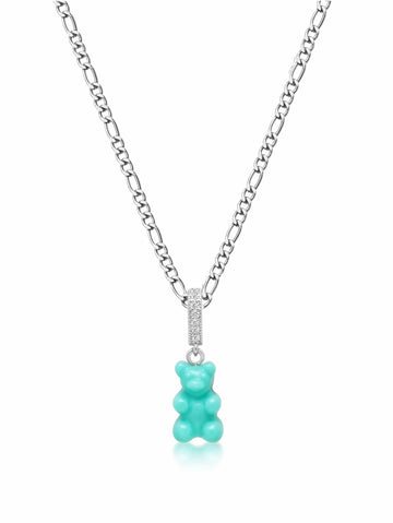 Nialaya Men's Necklace Men's Silver Necklace with Turquoise Gummy Bear 22 Inches (Most Popular) MNEC_303